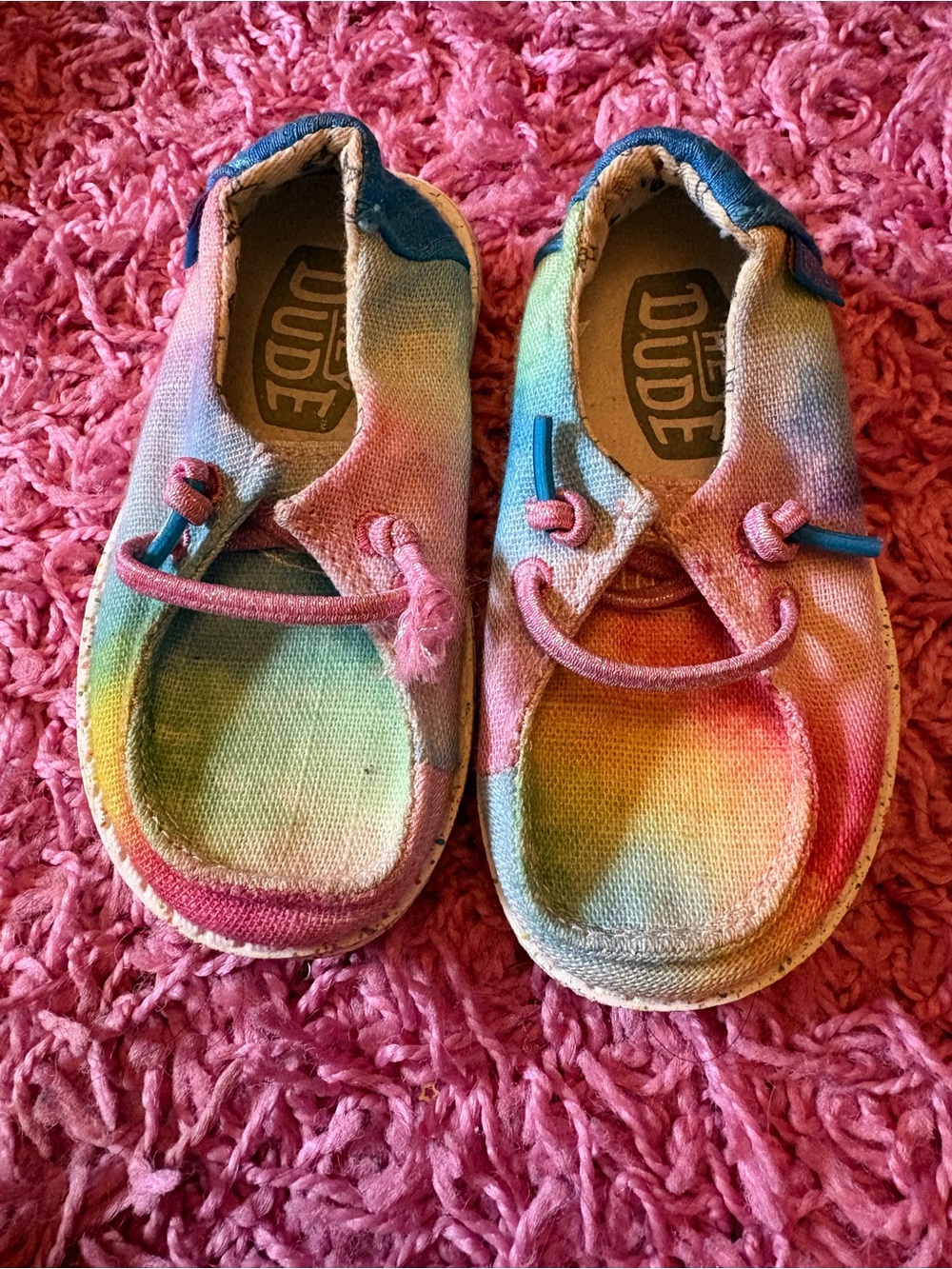 Hey Dude Kids Rainbow Tie-Dye Slip-On Shoes - Pink/Blue/Yellow